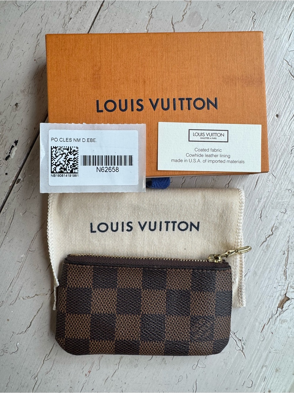 Louis Vuitton Damier Ebene Cles Key Pouch Small Zip Card & Coin Pouch